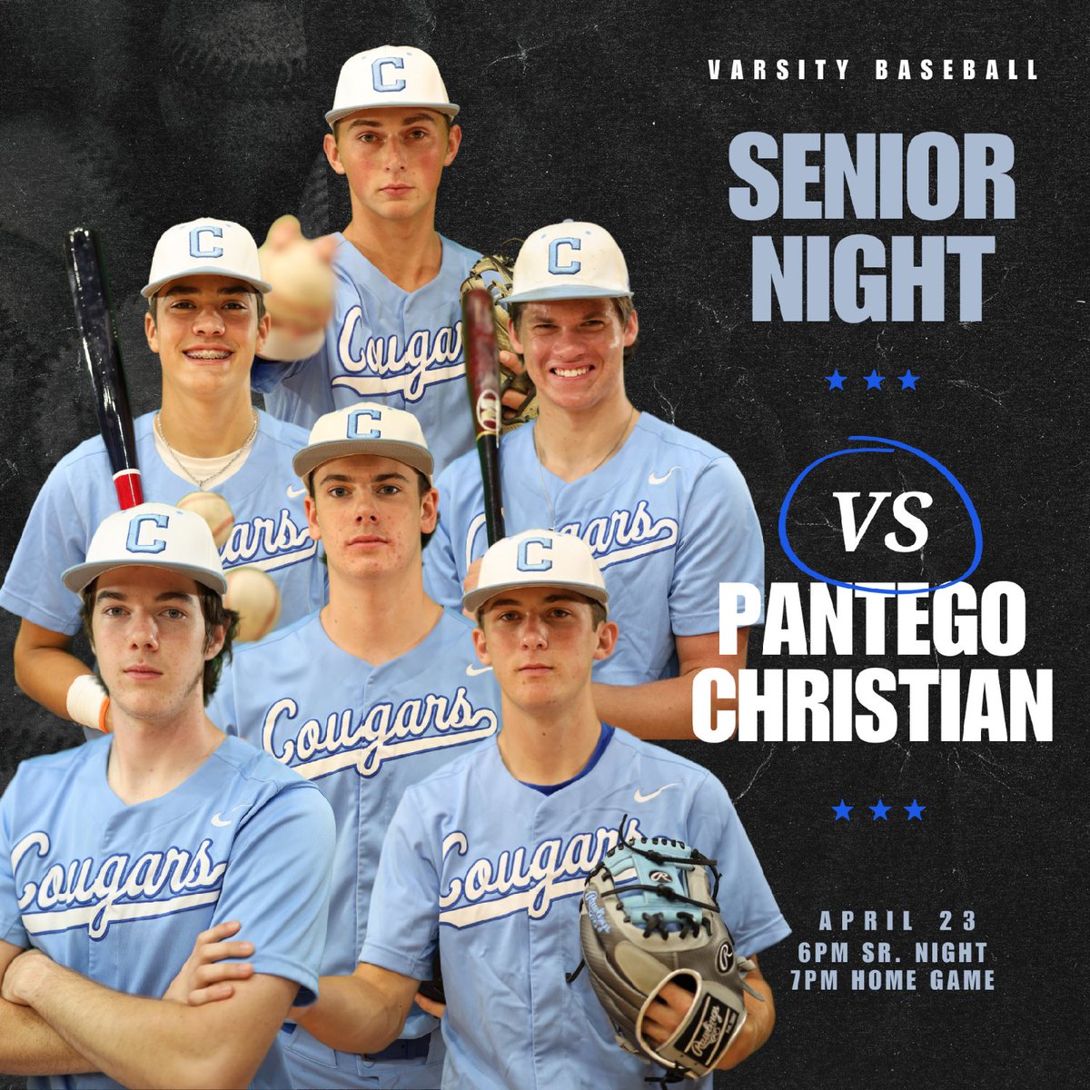 Its SENIOR NIGHT for VARSITY BASEBALL ⚾️🤘🏽HOME vs. Pantego Christian. Join us at 6:00pm to celebrate + honor our Baseball, Track, and Golf SENIORS! #SeniorSZN