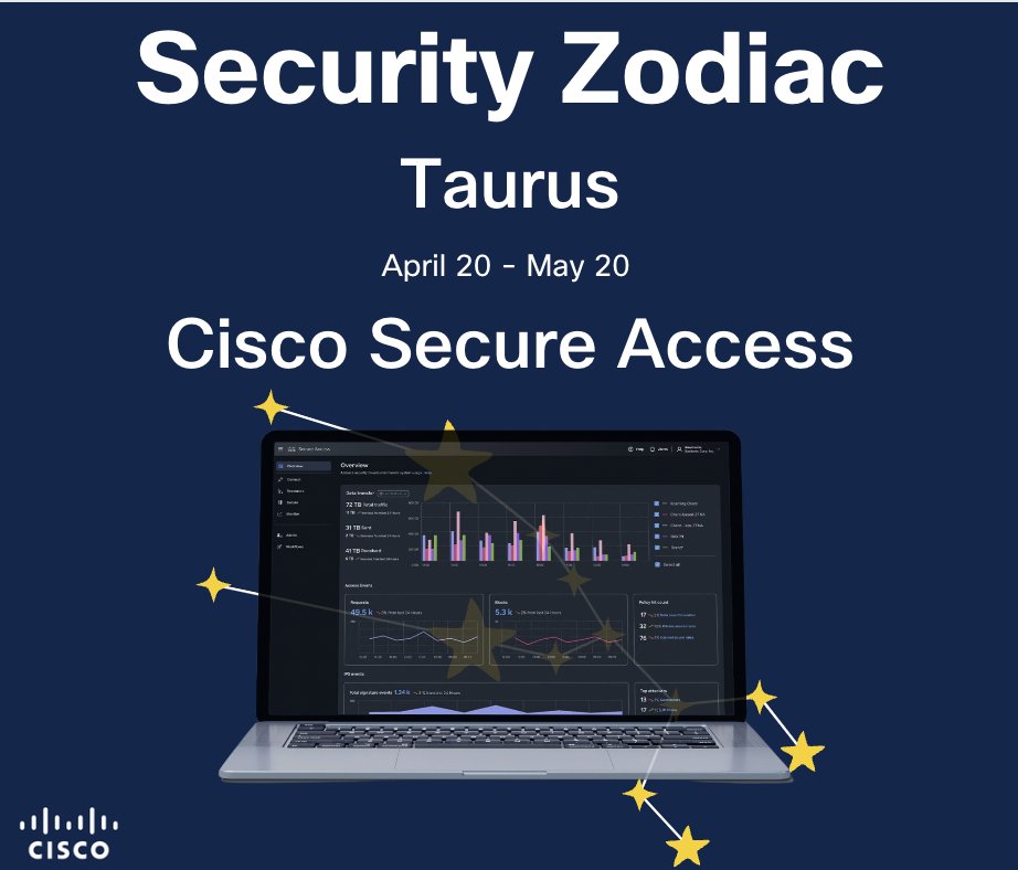 ✨ Happy #Taurus season ✨ ♉️ Ambitious, focused, and resilient – just like Taurus, Cisco Secure Access offers seamless #security for users, no matter where they work. Simplify #IT management, so you can relax while we handle security: cs.co/6017b5VnJ