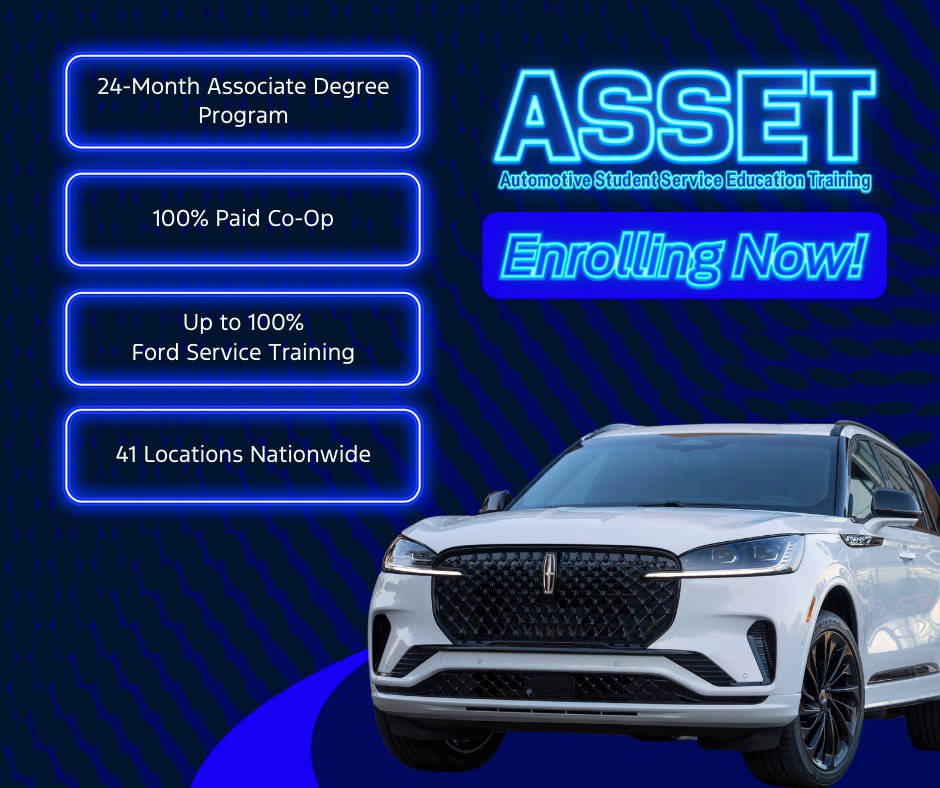 Accelerate your career through the ASSET program this fall! ⚡ Enrollment is now open! #GetYourASSET Seats are filling fast, start the enrollment process today ➡ fordtech.org/ASSET