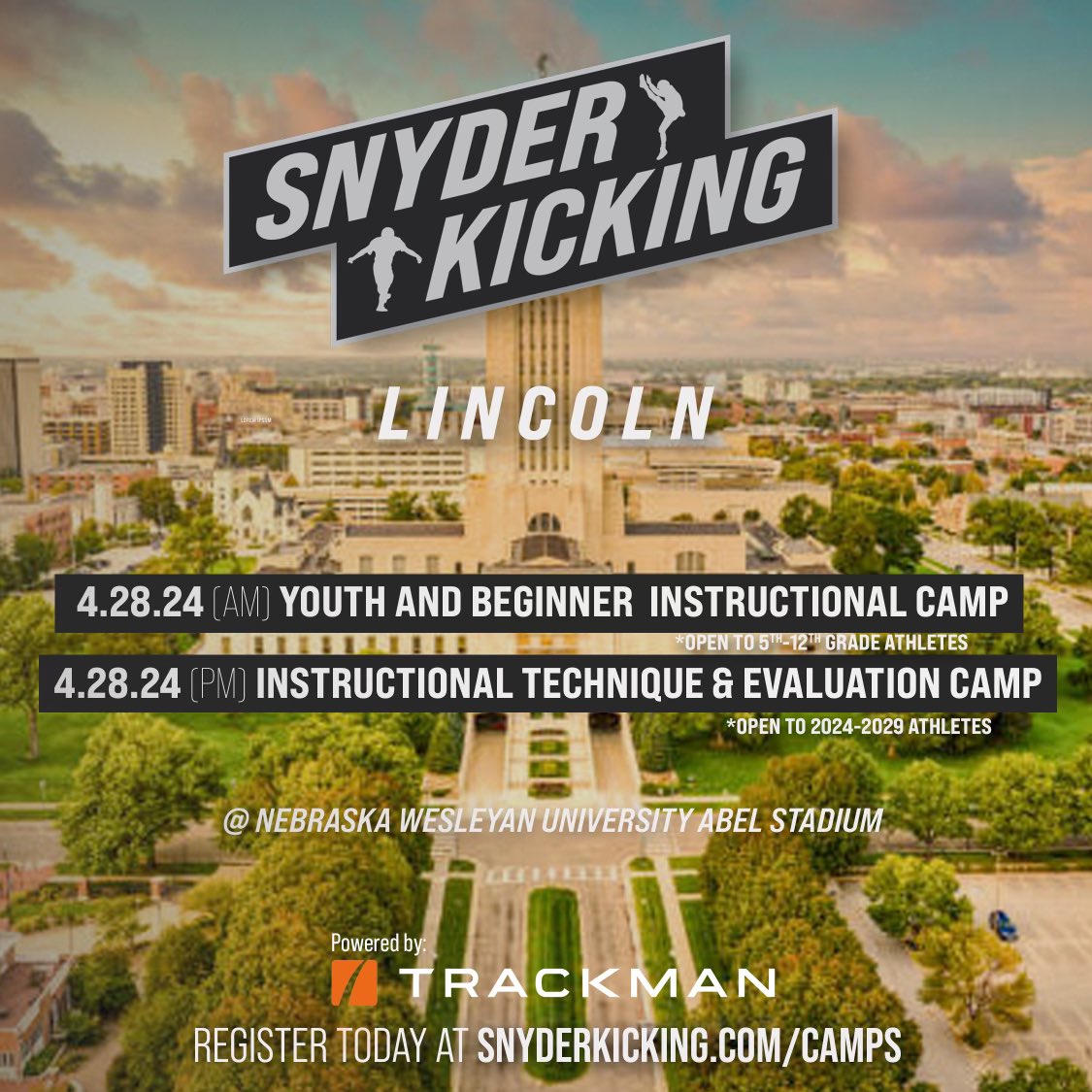 🚨 Lincoln, NE you’re next 🚨 🗓️ 4/28 📍 Nebraska Wesleyan University 🟧 Powered by @TrackManFB 🔗 snyderkicking.com/camps/