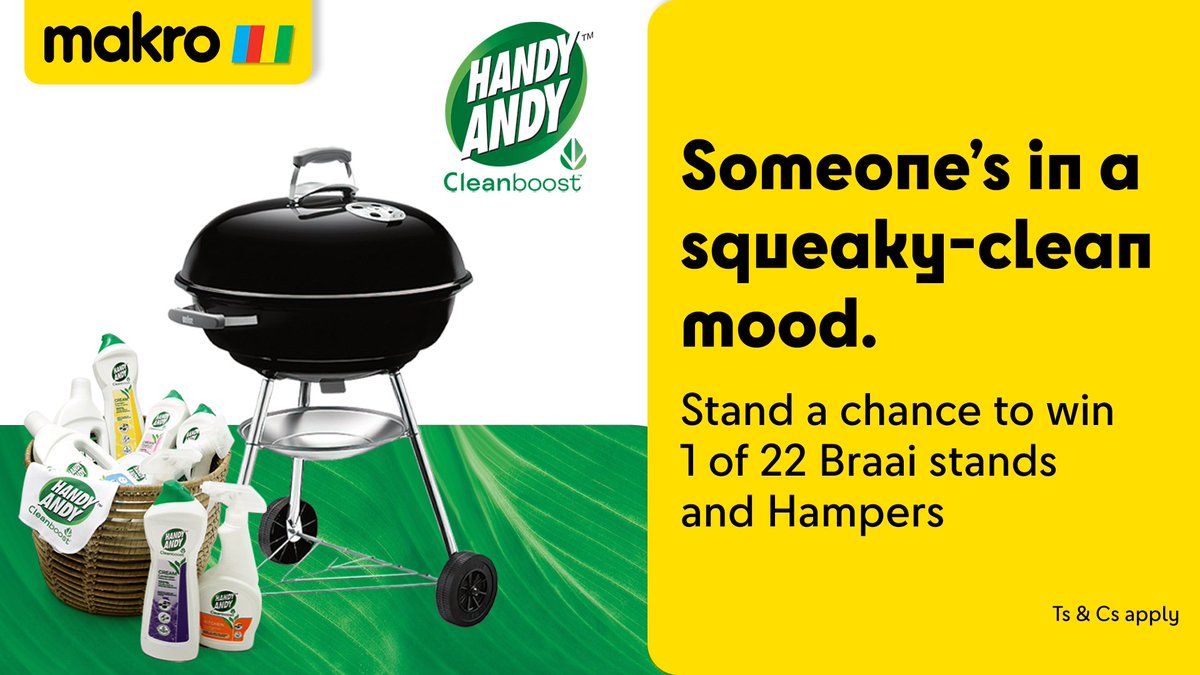 In the mood to win? Now's your time. Handy Andy promises to keep your surfaces sparkling clean, now it promises to get you 1 of 22 braai stands and hampers. #MakroMood Ts & Cs apply: bit.ly/44fqbZs
Shop our Handy Andy products: bit.ly/49Xgv7a