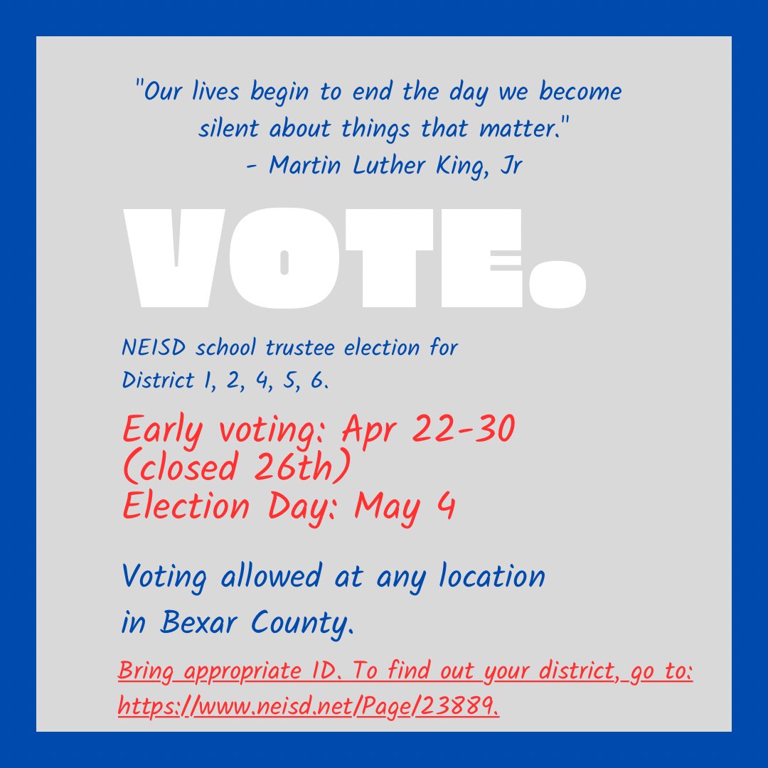 1200 people voted countywide yesterday. Let’s increase this # today!!! The Bexar Champions endorsed candidates are spread over many voting locations today! Be sure to say HI!