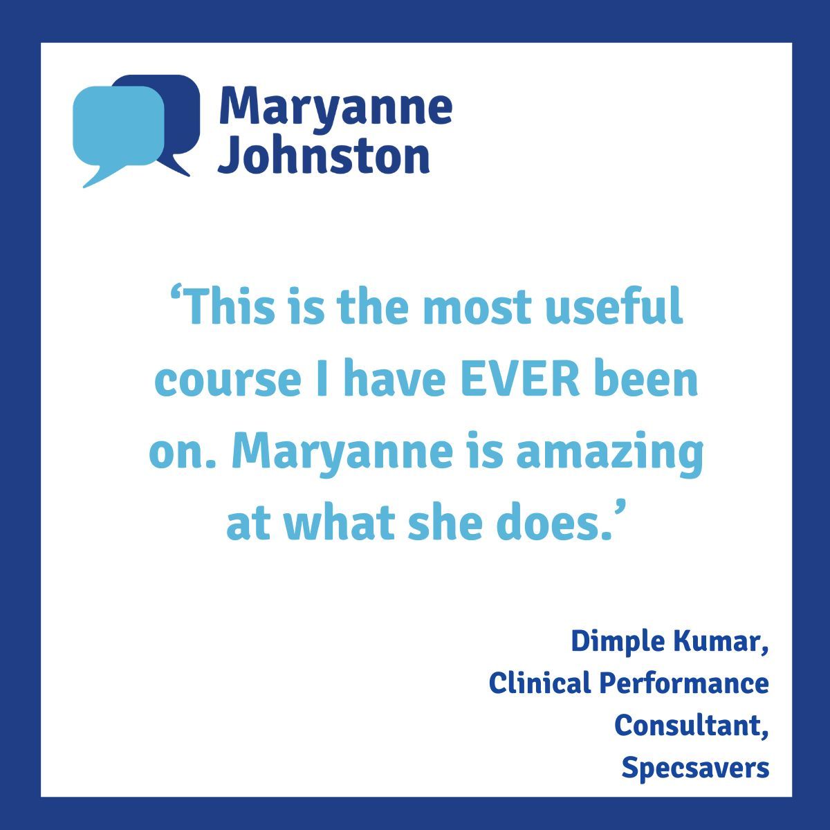 🌟 Every business thrives on client feedback.
I was blown away by this recent testimonial from my Presentation Masterclass. 
Practical, actionable advice to improve your communication every day.

#clientfeedback #maryannejohnston #speakertraining #speakingcoach #overcomenerves