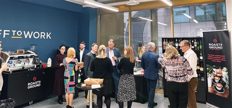 RoastGround's tweet photo. Last week, we teamed up with @offtowork and @apavementaway CEO, @ManghamGreg  at our showroom event. It was fantastic to reconnect with our customers and thank them for their support of this charity, through purchasing our Fuel Their Day Coffee! https://t.co/YE0VkvyIoe