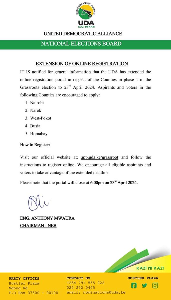 MaryMutinga's tweet photo. Extension of Online Registration https://t.co/bpfL4E4zMS