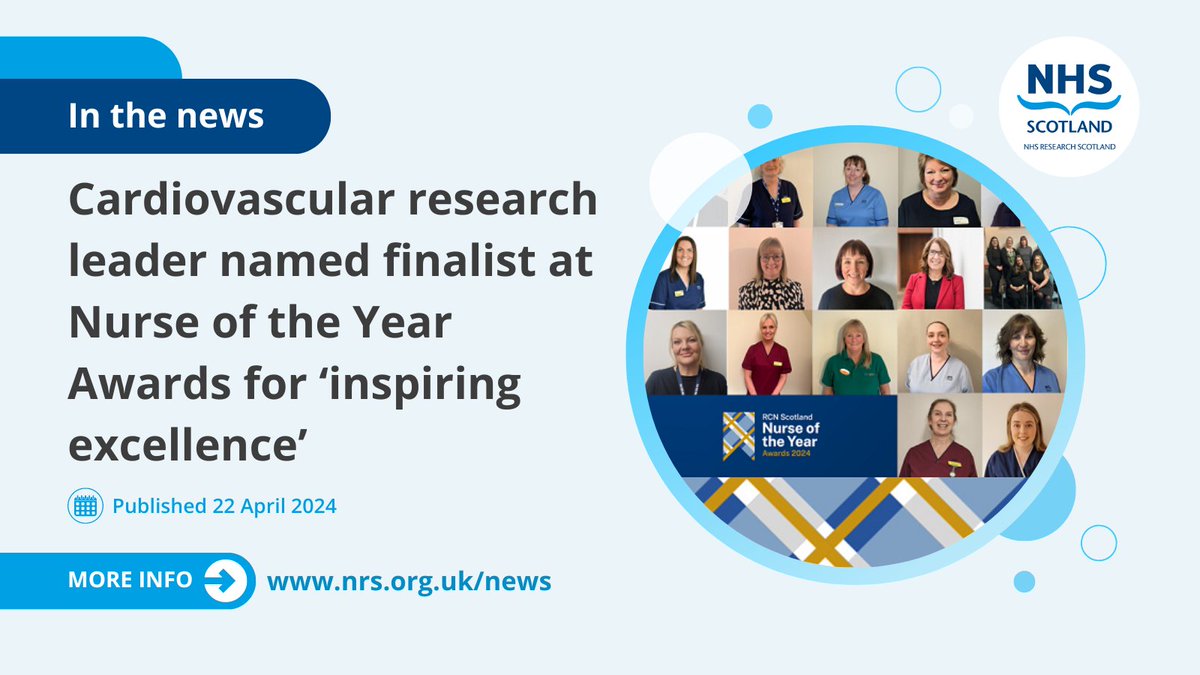 .@lisneubeck, Clinical Champion of @NRS_CVResearch, is nominated in the ‘Inspiring Excellence – Nursing Innovation and Research Award’ category of 2024's Scotland Nurse of the Year Awards, organised by @RCNScot. @CSO_Scotland @UofGRegiusAnna Read more 👉 nhsresearchscotland.org.uk/news/cardiovas…