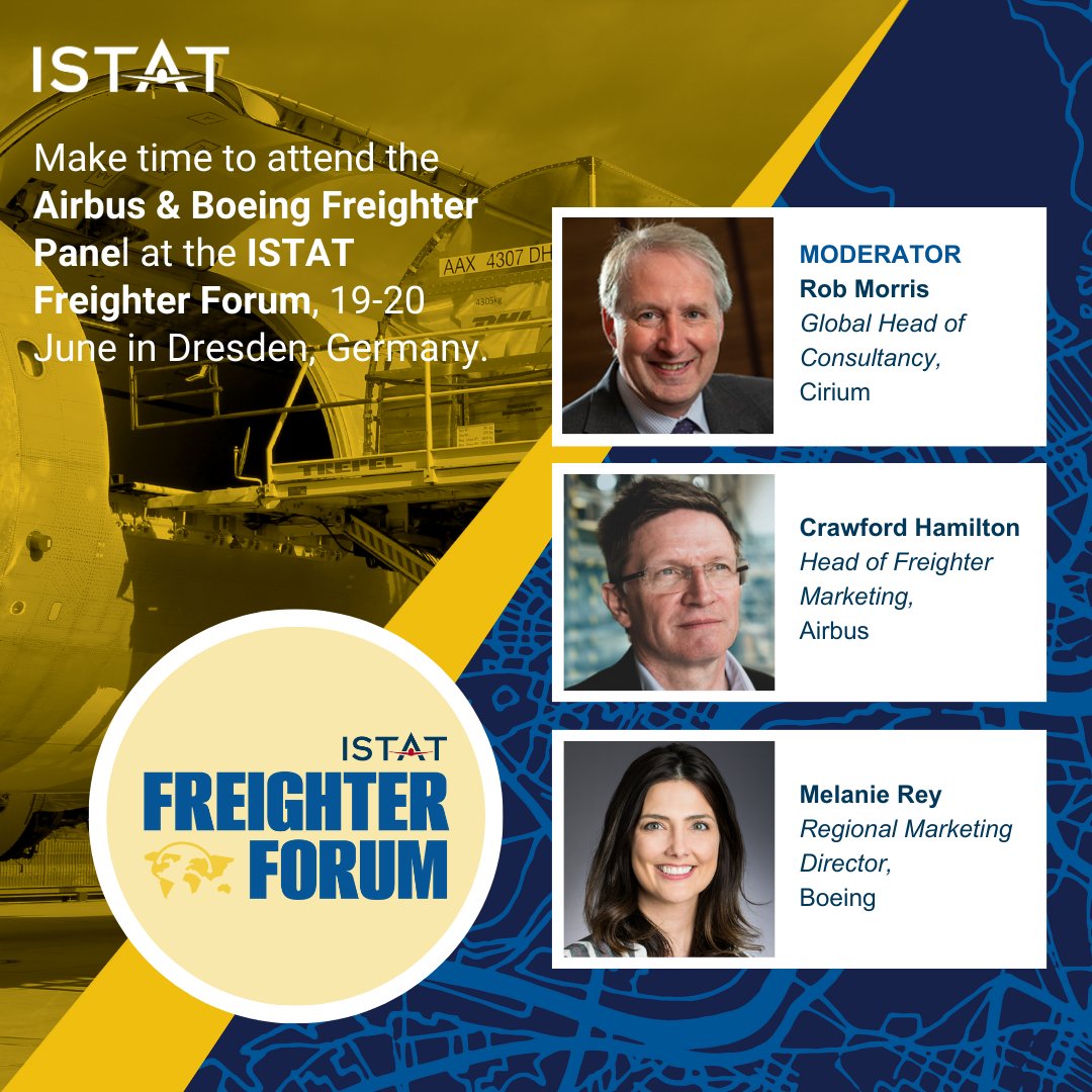 Get ready for all things cargo as we gear up for the 2024 ISTAT Freighter Forum, 19-20 June. Join us in Dresden, Germany for the Airbus & Boeing Freighter Panel, among other sessions. Full schedule and registration ▶️ bit.ly/41DShKN #ISTATEvents #ISTATFreighterForum