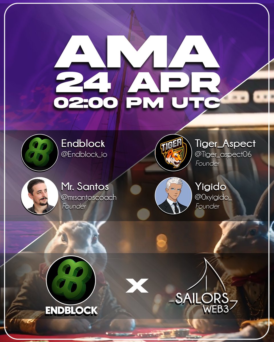 sailorsweb3's tweet photo. Hey rowers Happy to announce that @Endblock_io is joining our Crew to celebrate this come join us and learn us what they are cooking on this AMA

Write your Questions below 👇 https://t.co/gOppmiH59J