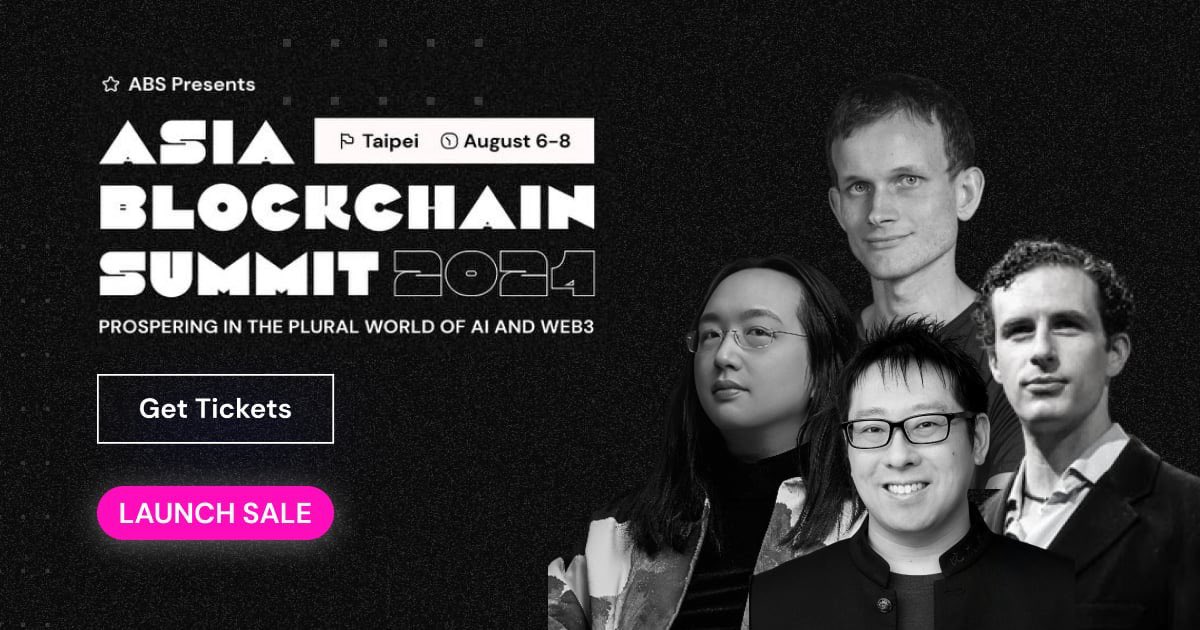 ABS2024 Taipei 🌕 Launch Sale 70% Off Full Access Pass Tickets! Connect with industry leaders from Web3, Artificial Intelligence, and Plurality on August 6-8. ⬇️ Secure Your Spot! bit.ly/JoinABS2024 ⿻ Official speakers: -Vitalik Buterin, Co-founder of Ethereum -Glen