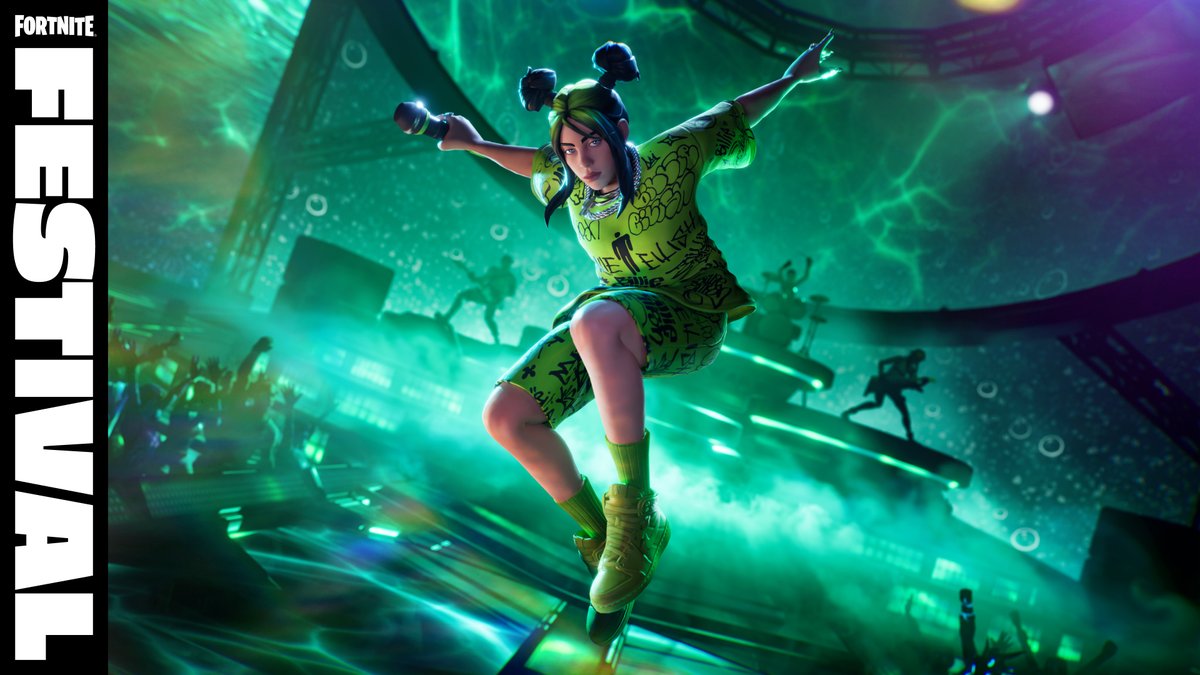 FNFestival's tweet photo. you should see her in a crown. 

@billieeilish has arrived as our featured artist for Fortnite Festival Season 3, live now! 

https://t.co/1ceyMcvHuD https://t.co/pQajtbWI45