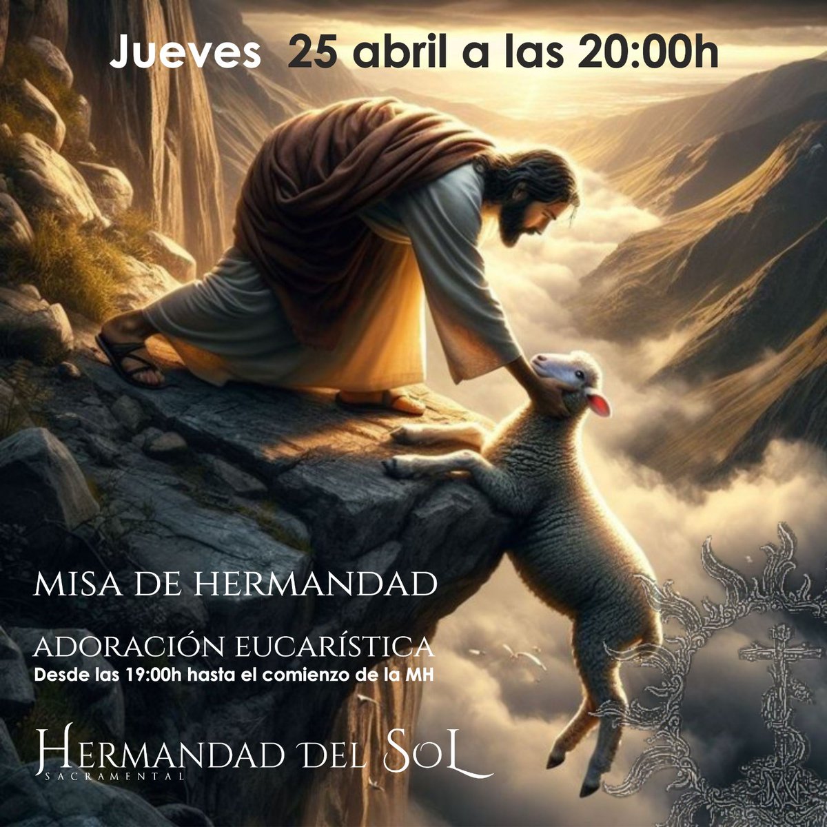 ✝️ 𝐌𝐢𝐬𝐚 𝐝𝐞 𝐇𝐞𝐫𝐦𝐚𝐧𝐝𝐚𝐝: 📆 Jueves 25 de abril. ⏰ 20:00H. ⛪ Parroquia de San Diego de Alcalá (Plaza del Aljarafe). ✨ ¡Os esperamos! #HermandaddelSol #hdaddelsol #Sevilla