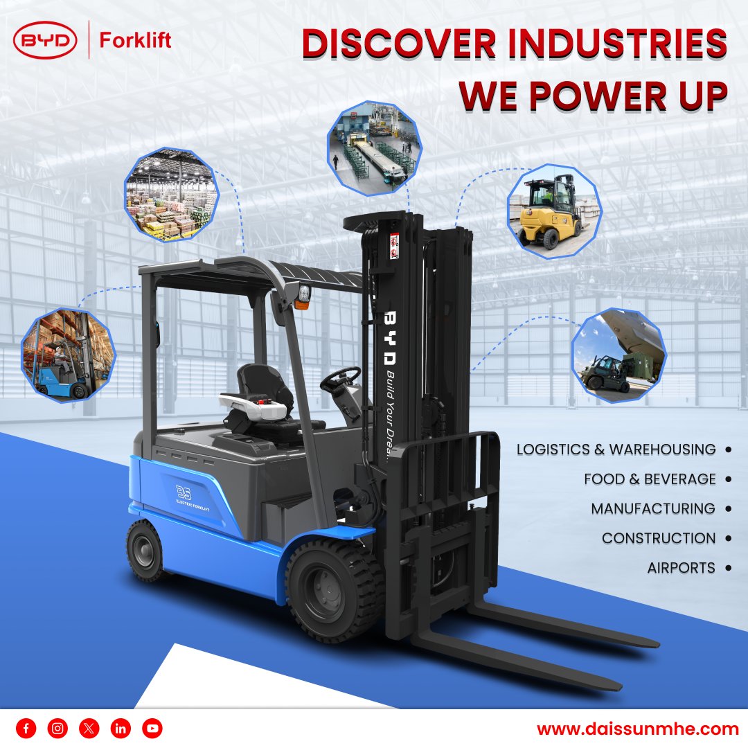 bydforklift_ind's tweet photo. Discover the Industries Empowered by BYD Solutions

🚚 Logistics &amp; Warehousing
🏭 Manufacturing
🍽️ Food &amp; Beverage
✈️ Airports
🏗️ Construction

#bydforkliftsindia #DaissunMHE #BYD #byd #bydglobal  #electricpallettrucks  #bydstackertrucks #stackertrucks #pallettruck #bydforklifts https://t.co/VQCYcEfgAE