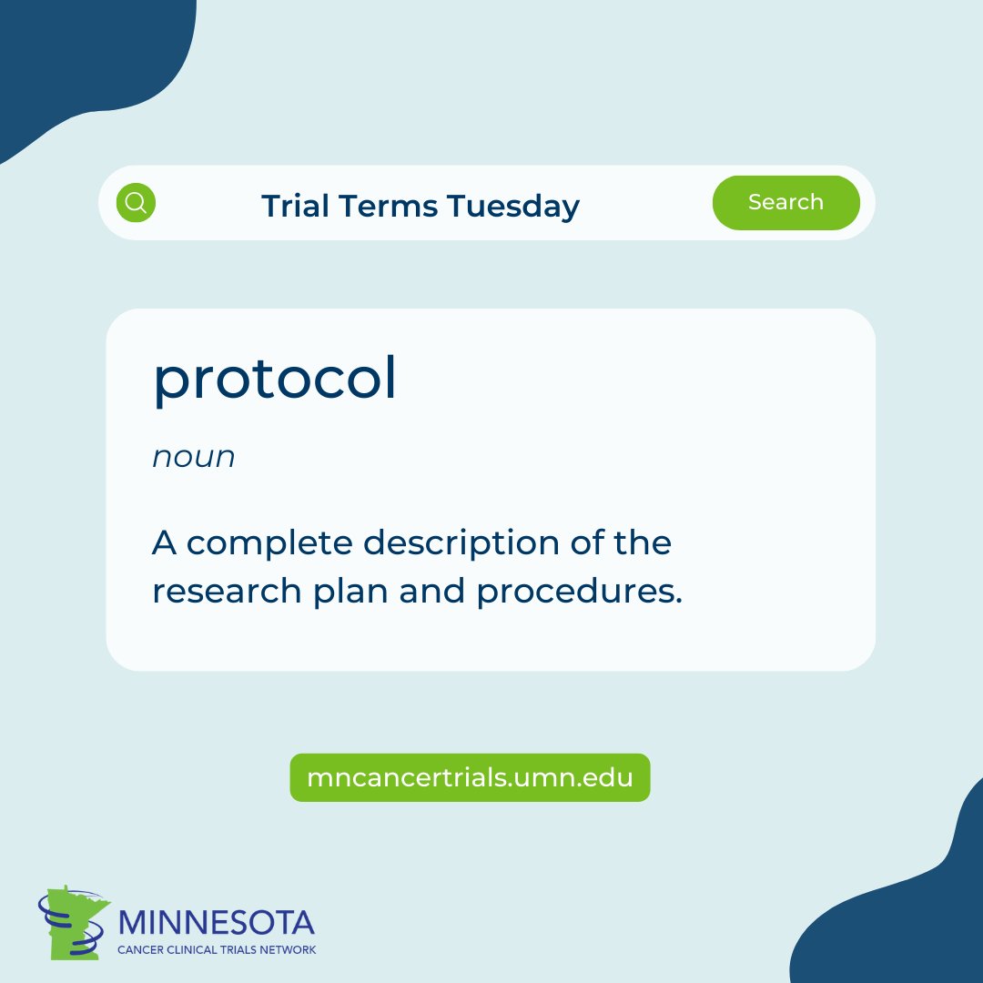 A protocol is a document that covers everything that will occur in a study. It must be reviewed and approved by an institutional review board before a study can be conducted. The study team will go over the protocol during the informed consent process. #MNCCTN #clinicaltrials