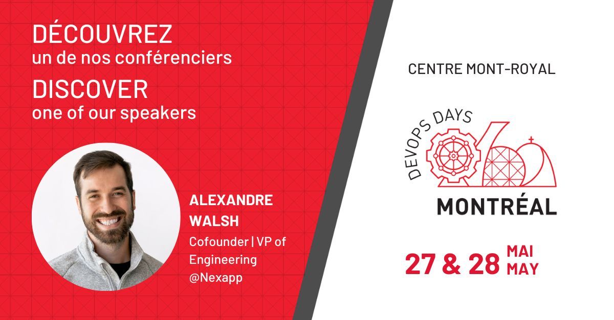 Nous sommes ravis d’annoncer que Alexandre Walsh sera conférencier aux #DevOpsDaysMTL 2024 !

Sujet: Le business case de la livraison continue

📅 le 27 mai à 13:00 - 13:25. 
🎫 buff.ly/3TU18HP