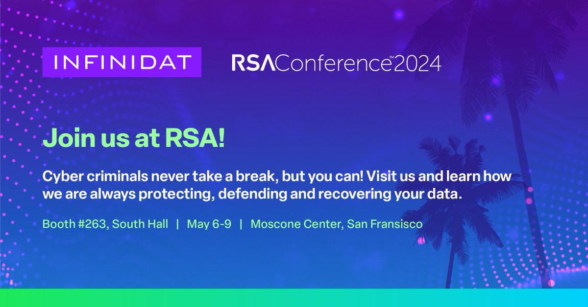 This year's @RSAConference in #SanFrancisco is almost here! Visit Infinidat in booth #263 to learn how our cyber storage resilience capabilities allow you to relax — even when cyber criminals don't! okt.to/MGTE7c