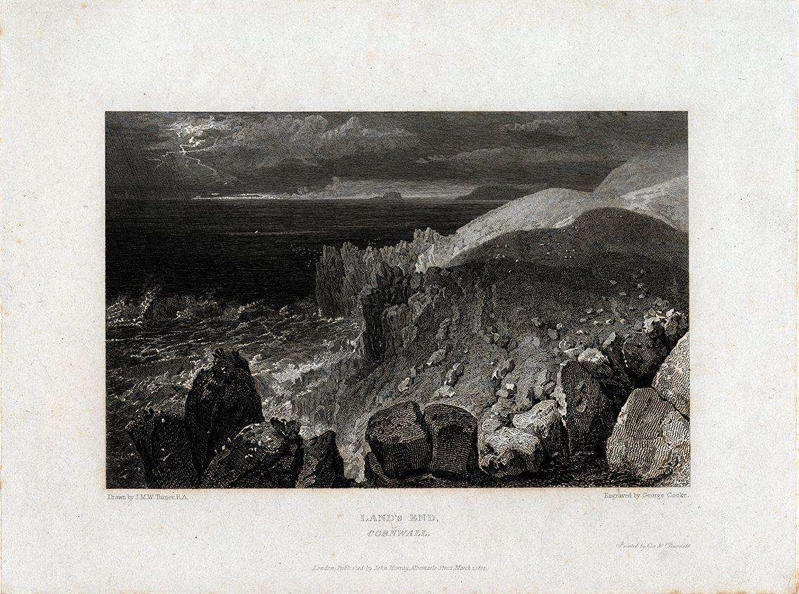 1/2 Today marks 249 years since the birth of artist J.M.W. Turner. We're lucky enough to hold a number of his engravings in our collection including this one of a very stormy looking Land's End. Dated 1814, it was sketched by Turner & engraved by George Cooke. #JMWTurner