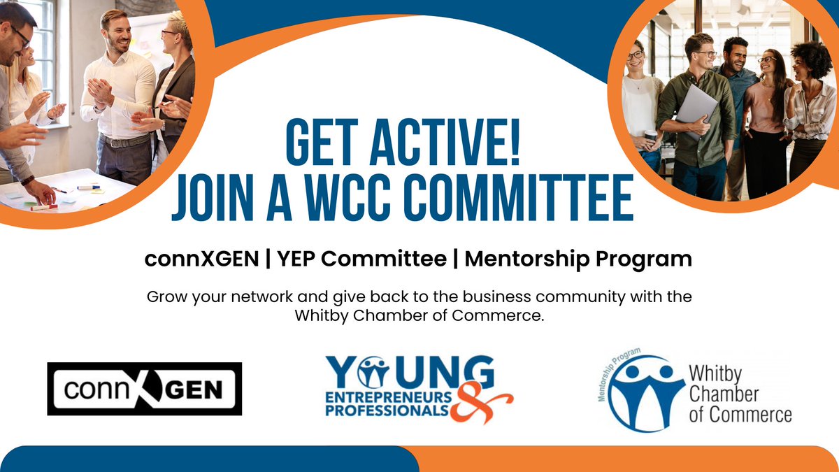 It's time to get active. Join a #WhitbyChamber committee today! Our connXGEN, YEP Committee and Mentorship programs are the perfect way to grow your network and give back to the business community. whitbychamber.org/wcc-youngathea…

#WCCproud
#Whitby
#LocalBusiness