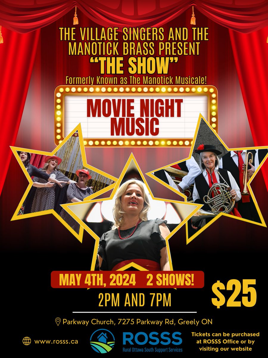 The Show (formerly known as the Manotick Musicale) is the same you remember: a fun, fabulous night of music and entertainment with the Village Singers and Manotick Brass!

Don't wait; buy your tickets today: rb.gy/tje95p