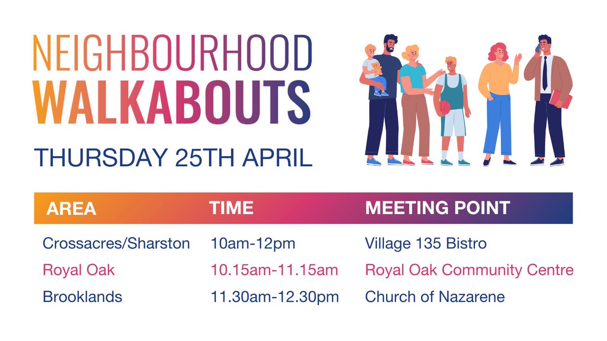 Share your thoughts about your neighbourhood with us! 💬 Join our estate walkabout with your neighbourhood officer and tell us what you like, don't like and want to improve! We hope to see you on the 25 April! 👇 #Wythenshawe