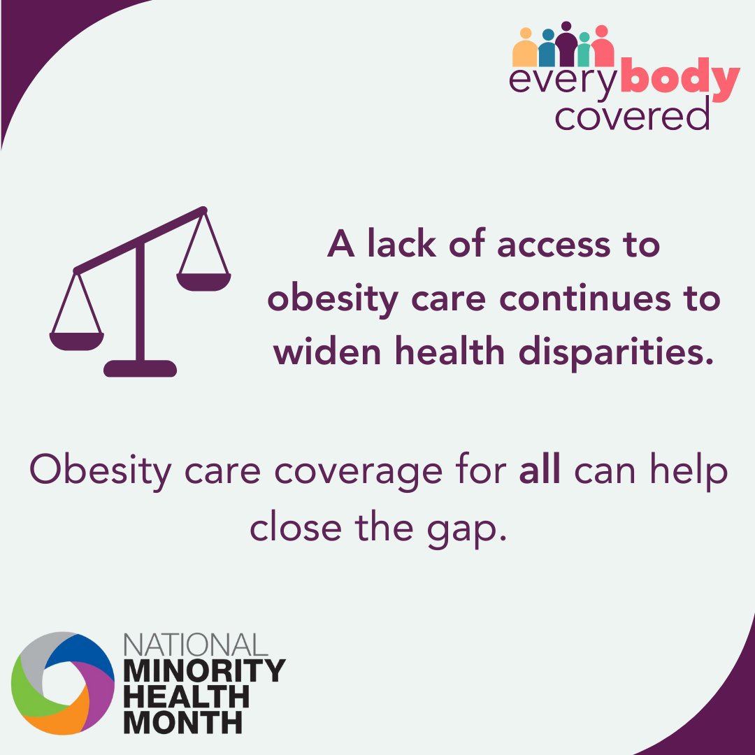 This #MinorityHealthMonth, let’s work together to address #healthdisparities among people living with #obesity. To close the gap in access to care, we must expand obesity care coverage for all. 

 Learn more: kff.org/policy-watch/w… 

#everyBODYcovered