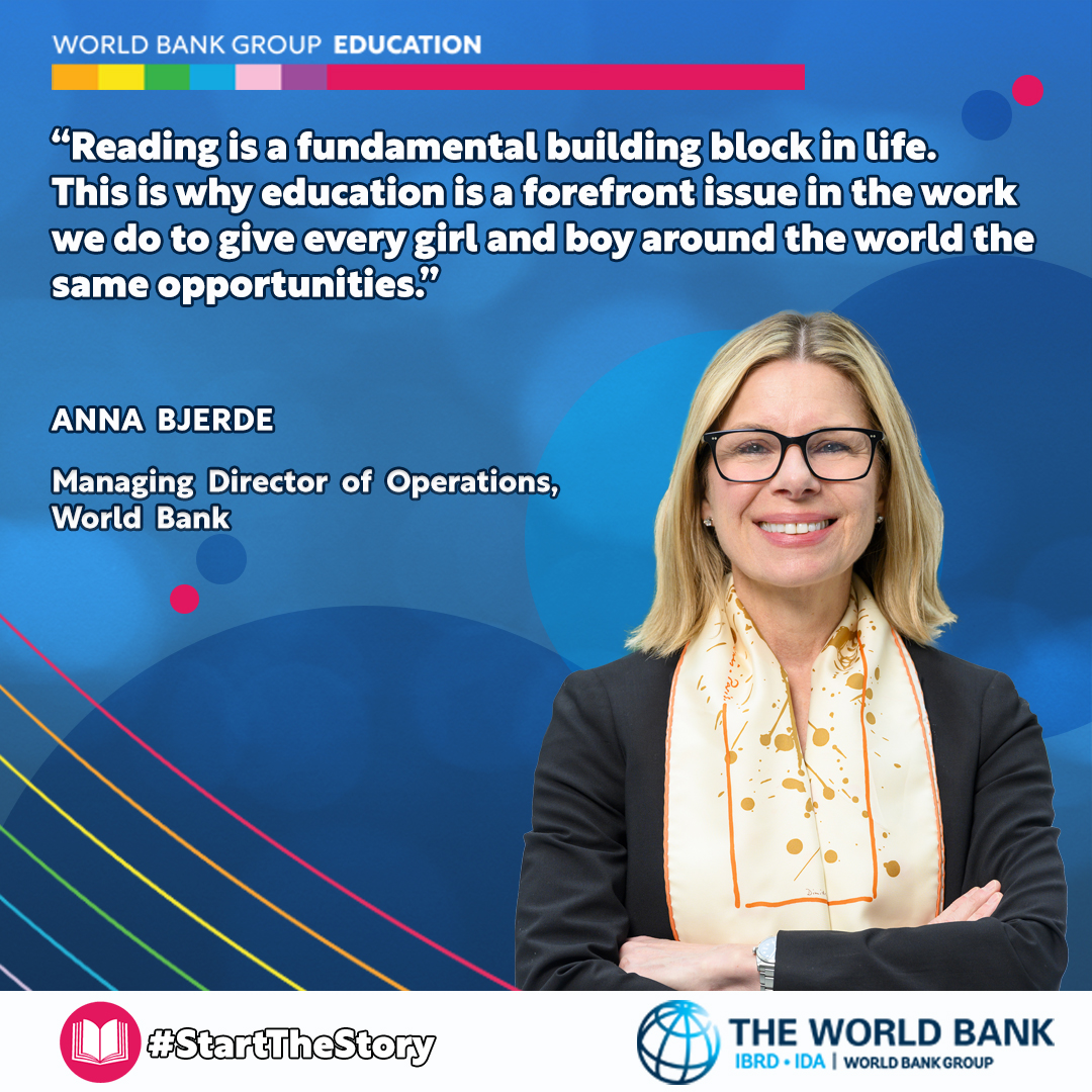 World Bank Education (@wbg_education) on Twitter photo 📚On #WorldBookDay, <a href="/bjerde_anna/">Anna Bjerde</a> <a href="/WorldBank/">World Bank</a> reminds us that every child deserves quality #education and the chance to unlock their potential by reading.
ℹ️ wrld.bg/MwHw50Rki5Y
#StartTheStory 📚On #WorldBookDay, <a href="/bjerde_anna/">Anna Bjerde</a> <a href="/WorldBank/">World Bank</a> reminds us that every child deserves quality #education and the chance to unlock their potential by reading.
ℹ️ wrld.bg/MwHw50Rki5Y
#StartTheStory