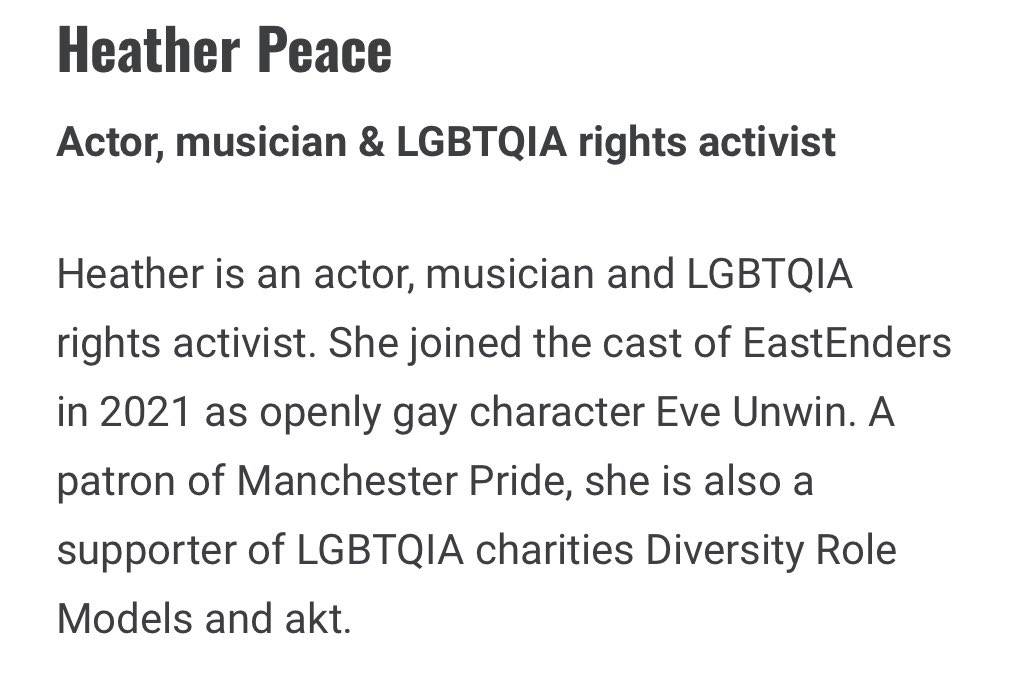 Another year on the #DIVAPowerList for Heather 🙌

Amazing actor, musician, songwriter… & exactly a year since she ran the London Marathon for #BabsArmy!!

No idea how you find the time, but thank you for all that you do - we all love ya @heatherpeace, you’re the best 💙🌈