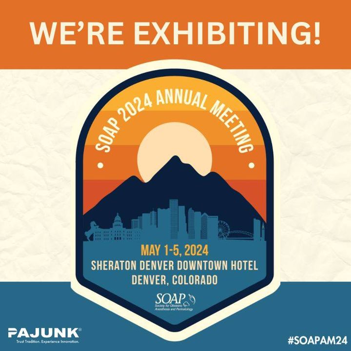 Get Ready for Innovation! We're heading to the 2024 SOAP Annual Meeting in Denver, CO, on May 1-5, and we can't wait to show you the latest advancements in Neuraxial Anesthesia at Booth #103. See you soon! #PAJUNKUSA #SOAP2024 #regionalanesthesia #painmanagement #nerveblocks