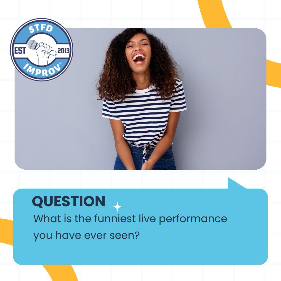 Let's bring on the laughs! 😂 Share the funniest live performance you've ever seen in the comments below!

#LivePerformance #ComedyShow #AudienceEngagement #ShareTheLaughs #MemorableMoments #Entertainment #JoinTheConversation #LndOnt #Connectingpeople #stfdimprov