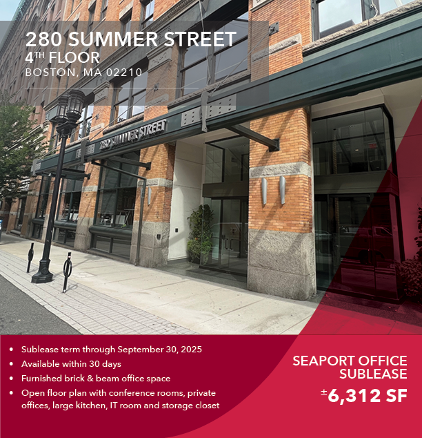 Plug &amp; play office sublease available in the Seaport. 6,300+ SF at 280 Summer St. with a sublease term through Sept 2025. Contact us for more details.
#sublease #commercialrealestate #bostoncre #office #seaport