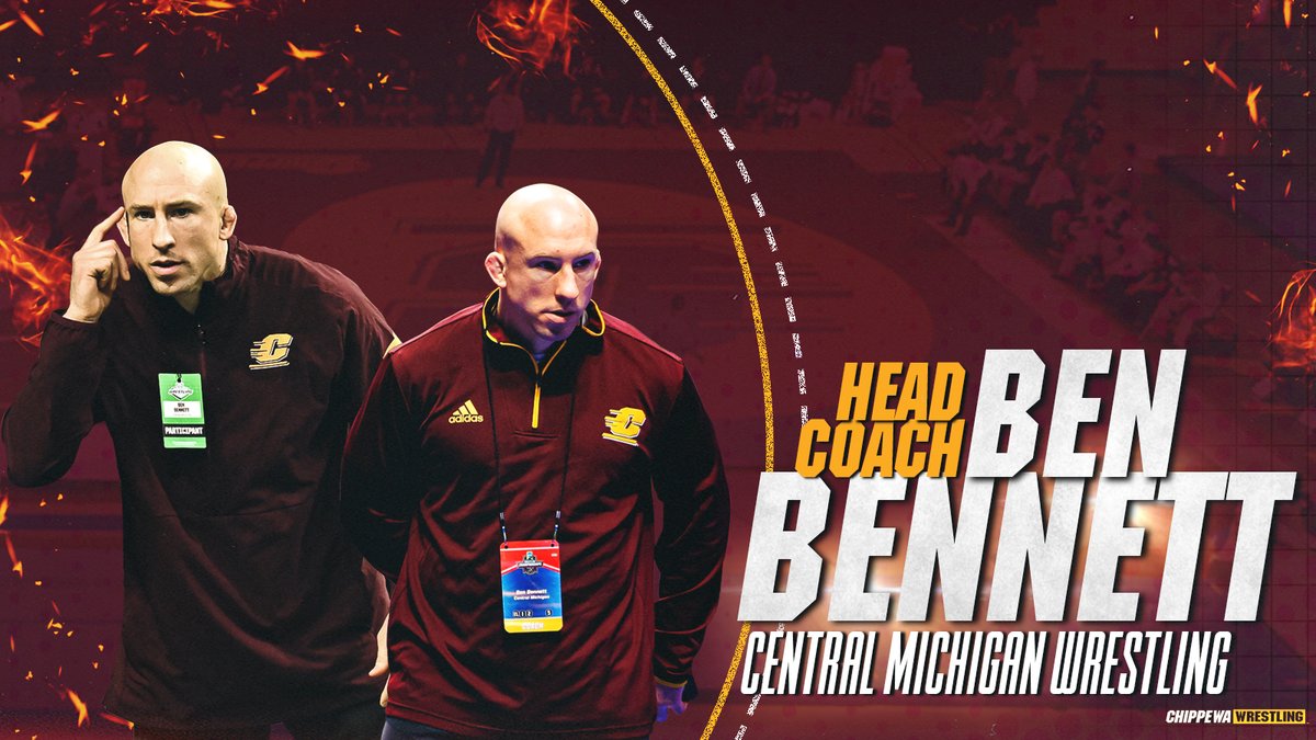 CMUAthletics's tweet photo. Keeping the tradition 🏆 

We are ecstatic to introduce Ben Bennett as the 6th Head Coach for Central Michigan Wrestling!  

There will be an introductory press conference in the CCC at 3 p.m. this Thursday.  

📰 => https://t.co/06gvzAdyTD 

#FireUpChips🔥⬆️🤼‍♂️ https://t.co/ht3aF7dAJd