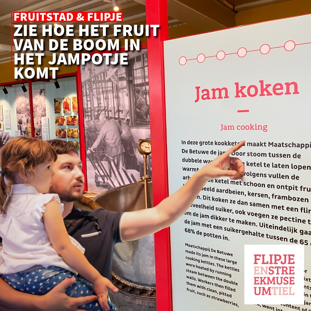 Heb jij de nieuwe afdeling "Fruitstad &amp; Flipje" al gezien? Kijk hoe het fruit van de boom in het jampotje komt. En natuurlijk is er ook heel veel van Flipje, het fruitmannetje van Tiel, te zien. Kom je kijken?
#Flipje #Tiel #Betuwe #Fruitmannetje #Fruitstad #fruitstadaandewaal