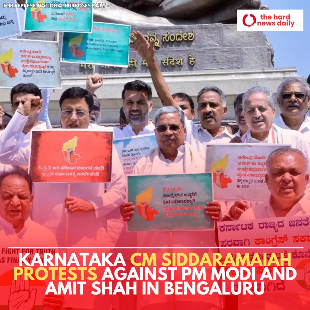 Karnataka CM Siddaramaiah leads a protest in Bengaluru against PM Modi and Home Minister Amit Shah, accusing them of neglecting the state's need for drought relief. 

Protesters rallied with 'Go Back Modi' and 'Go Back Amit Shah' slogans at Vidhana Soudha. 

#KarnatakaProtest