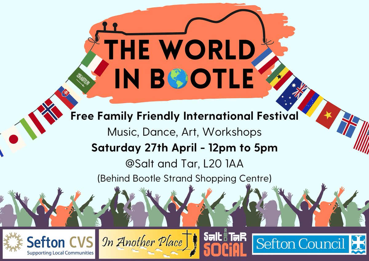 The World In Bootle International Festival is this Saturday 27th April - 12pm to 5pm @ Salt and Tar L20 1AA. There will be lots to do and if you go to the giant board games you can get your passport to learning stamped. Its free and you can take the whole family. #familylearning