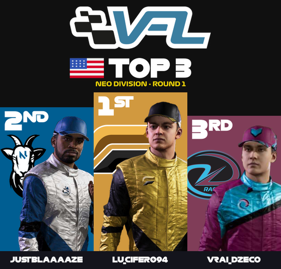 🟡VFL NEO🟡

SAISON 12
COURSE 1 - USA🇺🇸
PODIUM

🥇 <a href="/Lulu6894/">Lulu</a> 
🥈 <a href="/BIG_Moun42/">Adam Smasher Hate Account</a> 
🥉 <a href="/VRAI_Dzeco_/">VRAI_Dzeco</a> 

Résultat final en attente de CD⚖️