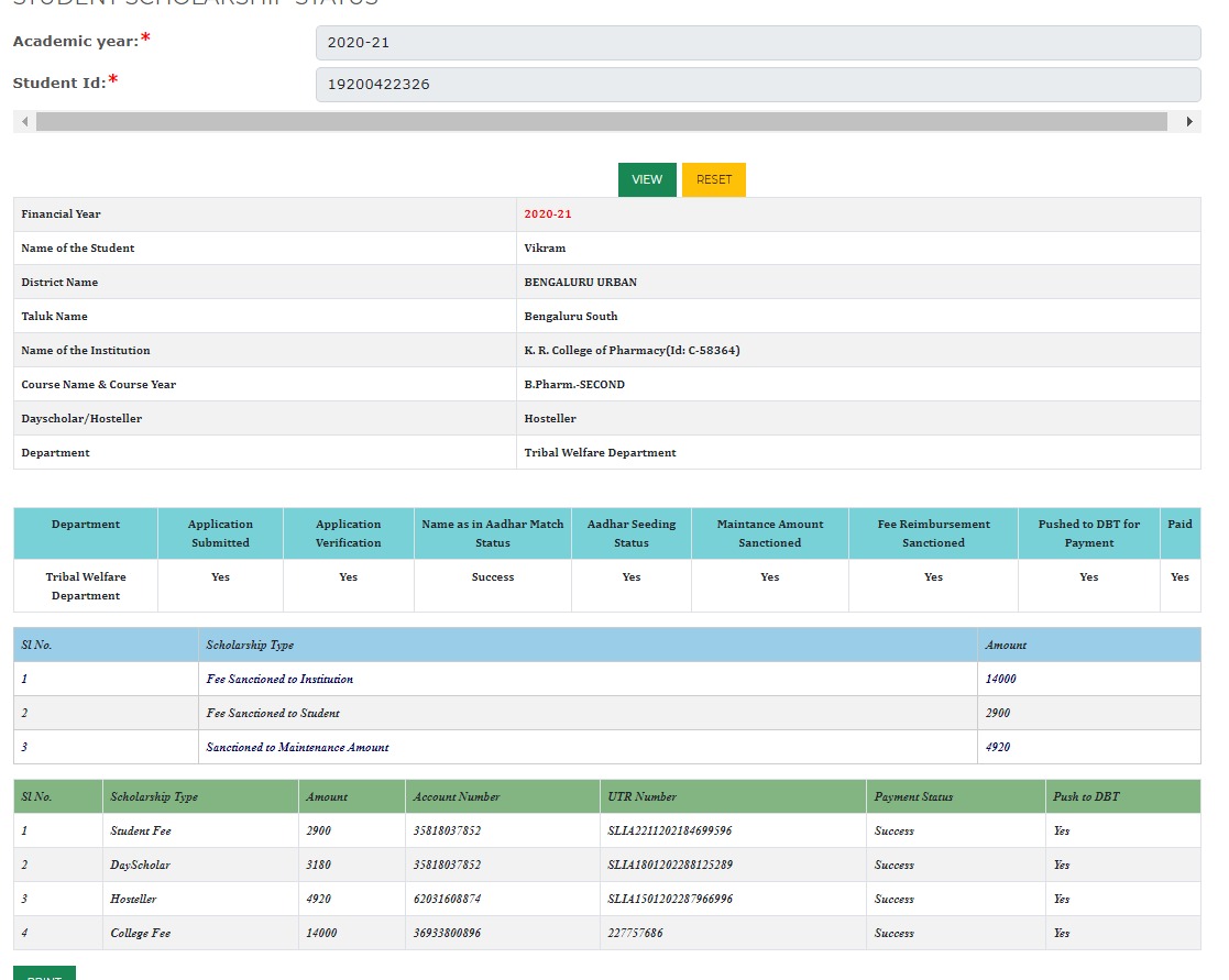 Scholarship amount has been credited, as per deptt information.