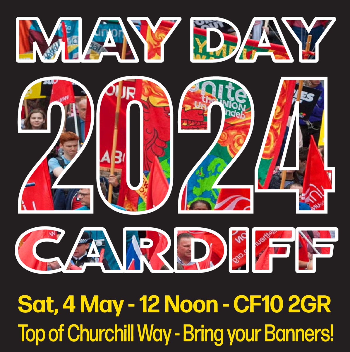 caerphillytuc's tweet photo. Solidarity with Tata Steel Workers! - May Day march+rally organised by Cardiff Trades Council: assemble 12 noon, top of Churchill Way at Queen Street CF10 2GR. Bring your banners! Speakers include Unite Port Talbot Tata; Shavanah Taj, Wales TUC, Solidarity with Gaza #MayDay #Gaza https://t.co/Eppw2Qs1jC