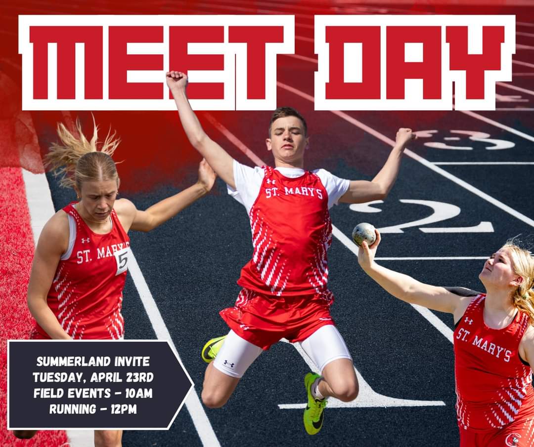🏅 MEET DAY 🏅
🎽 Summerland Invite
📍 Summerland School
🕙 10am Field
🕛 12pm Running Events ALL FINALS
☀️ 63°💨NW 15-20mph