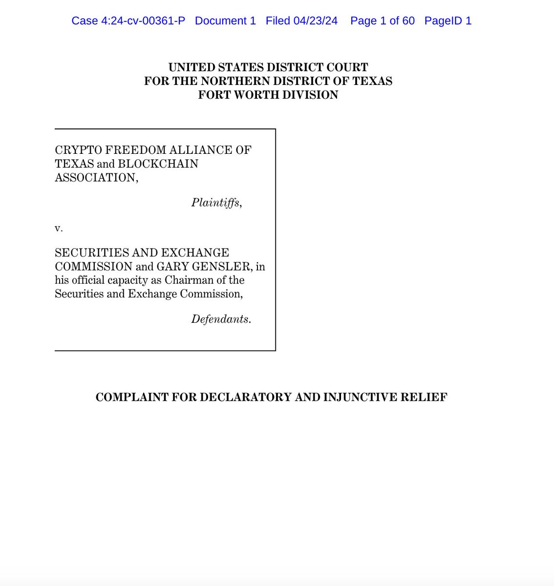 1/ Today, @BlockchainAssn and the Crypto Freedom Alliance of Texas sued the SEC over the recently finalized Dealer Rule. The rule is arbitrary and capricious, and presents significant risk for digital asset market participants in the U.S. tinyurl.com/ye6h3zet