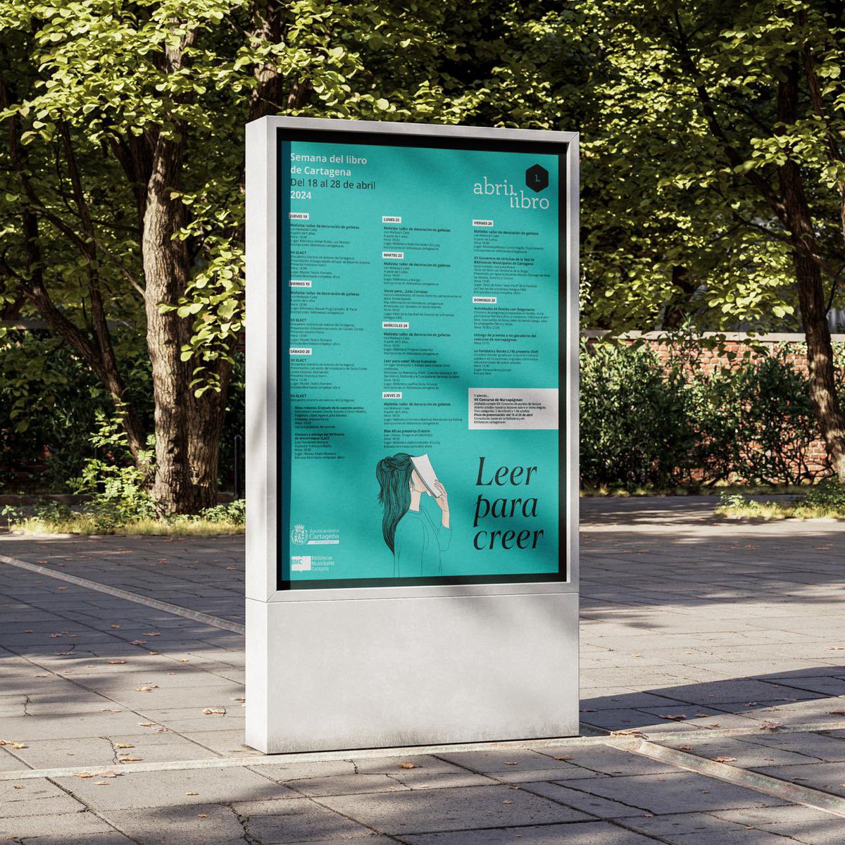 Newrona_Com's tweet photo. Abrirlibro 2024. Una iniciativa de @BiblioCartagena y el @AytoCartagenaES que no te puedes perder. 

Este es el cartel que hemos diseñado este año. 

!Feliz día del libro! https://t.co/CsWVXMAL5l