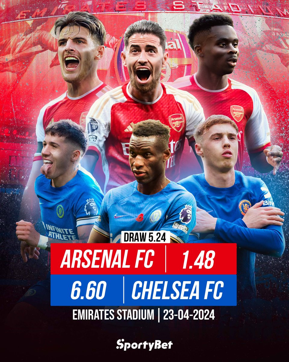 It's the London Derby at the Emirates stadium as Arsenal lock horns with Chelsea tonight! ⚽ Who will emerge victorious? 🤔 Play with the Big Boys! 👇 sporty.bet/Arsenal-VS-Che… #ARSCHE #PremierLeague #GetSporty #BetSporty