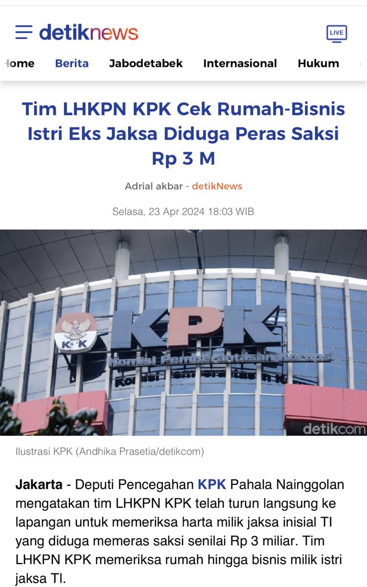 Kita tunggu tweeps hasil pemeriksaan ini, tapi metode tim LHKPN KPK udah benar, follow the money cek asal uang pembelian aset dan bisnis pendapatannya berapa,