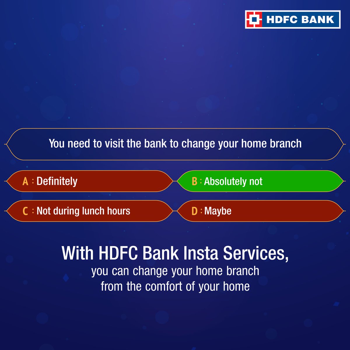 Do your banking chores, like changing your home branch, anytime, anywhere with HDFC Bank Insta Service.​ To know more, visit instaservices.hdfcbank.com/?journey=101&L… #HDFCBank #InstaServices