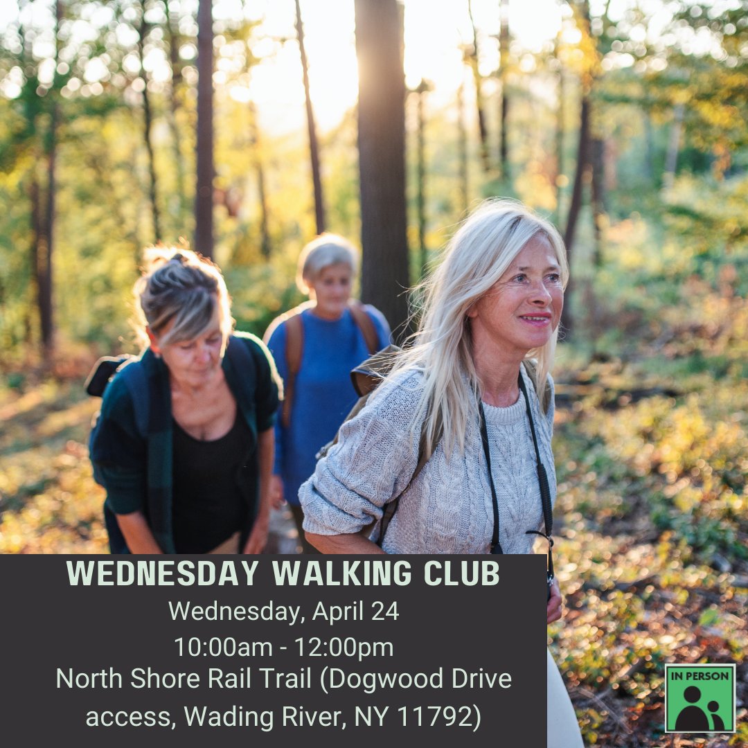 Get some fresh air and stretch your legs on an approximately 2-3 mile walk. Register to receive the location each week: riverhead.librarycalendar.com/event/wednesda… April 24: North Shore Rail Trail