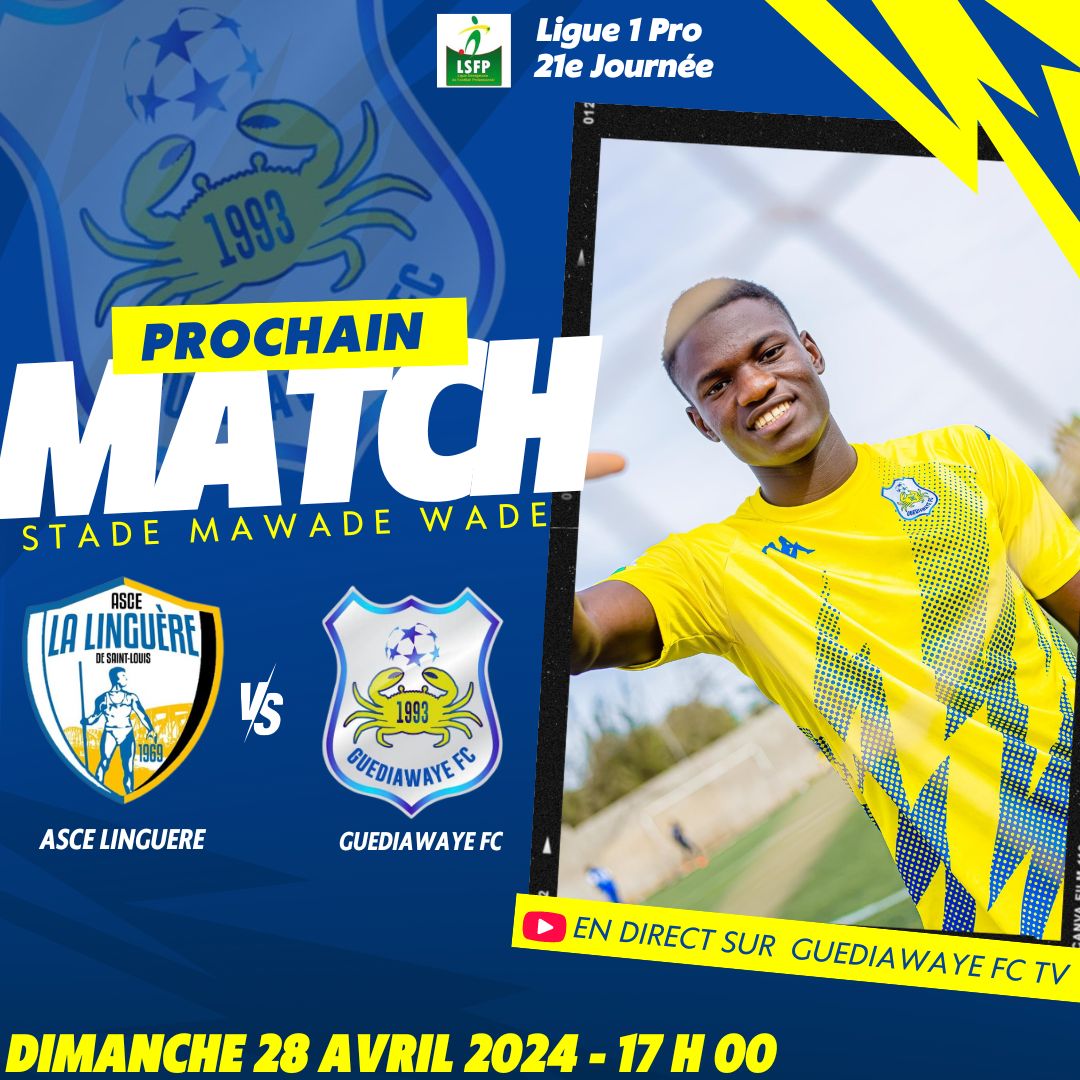 fc_guediawaye's tweet image. 📌 Prochain Rendez-vous
🆚 @asce_lalinguere 
21e journée de @LSFP_sn 
#LIGUE1SN #FootLocalSN

#AllezLesCrabes 💛💙