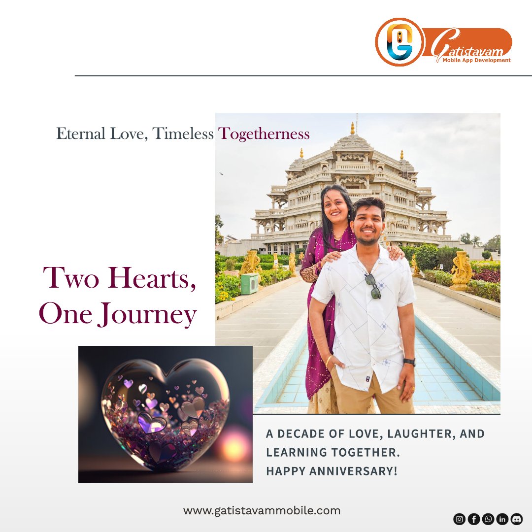 'Cheers to another year of love, laughter, and unforgettable memories. Happy Anniversary to my forever partner-in-crime !'
.
.
contact us: +91 99137 11055
web: gatistavamsoftech.com
mail: gatistavam@gatistavamsoftech.com
.
 #AnniversaryBliss #AnniversaryCelebration #ForeverLove