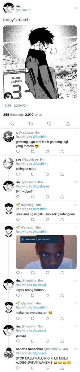 roketmu's tweet photo. #rinsagi #rnis short socmed au

— dalam kisah percintaan isagi yang selalu berusaha dapetin rin walau berkali-kali ditolak, kira-kira bakal berakhir dengan “lebih dulu isagi yang nyerah nembak rin, atau rin yang kena azab jadi naksir berat?” https://t.co/dQeZt9fJWn
