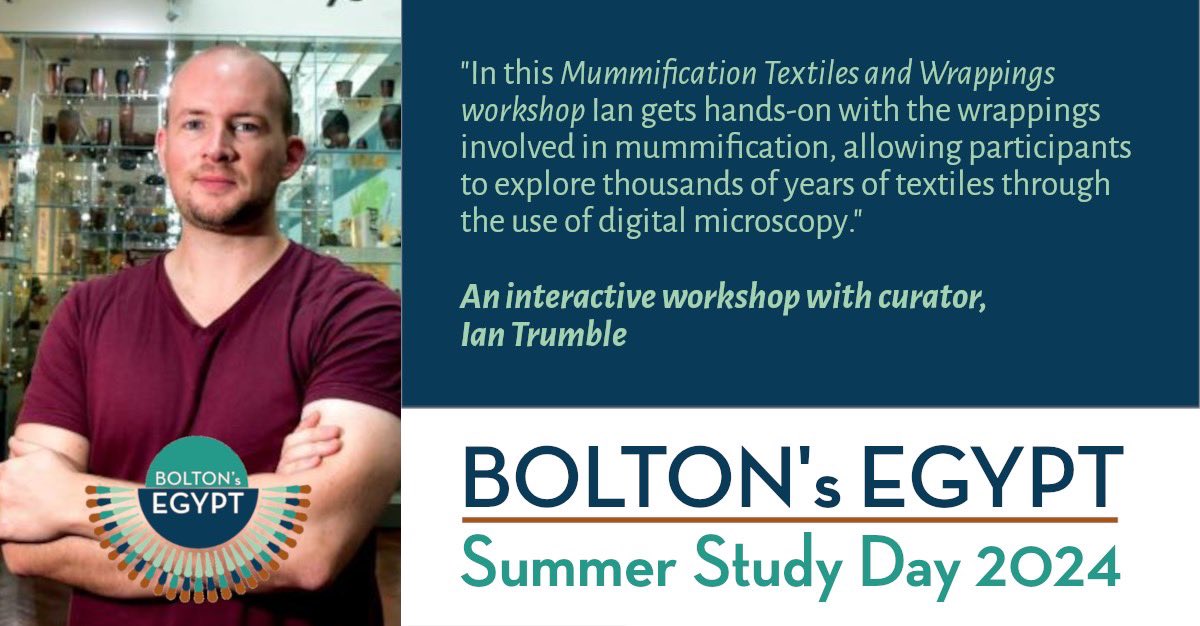 “Mummification Textiles and Wrappings” an interactive workshop with our Curator of Egyptology, Ian Trumble Part of our #BoltonsEgypt Study Day Saturday 13th July 9.30am - 6pm Tickets are £45, bookable through the museum shop For more details: boltonlams.co.uk/downloads/file…