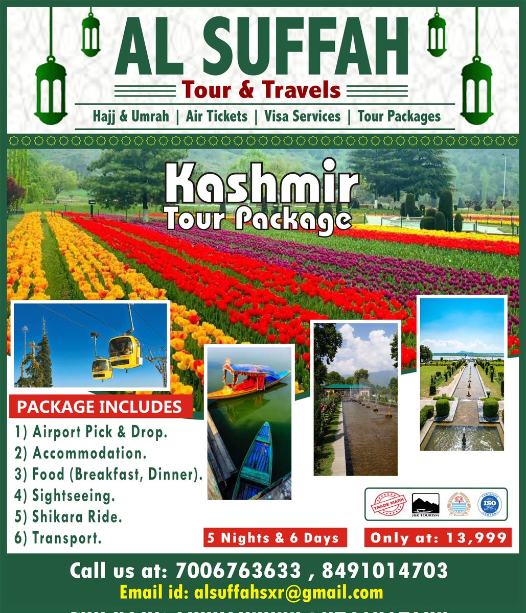 Explore #Kashmir with us

Call us at: 7006763633 , 8491014703

#kashmir #kashmirbeautiful #kashmirtour #BeautifulKashmir #tourtokashmir #flytokashmir #traveltokashmir #explorekashmir #kashmirtourism #jktourism #viralreelsfb #fbpostviral #goliveindia #facebook #instagram #youtube