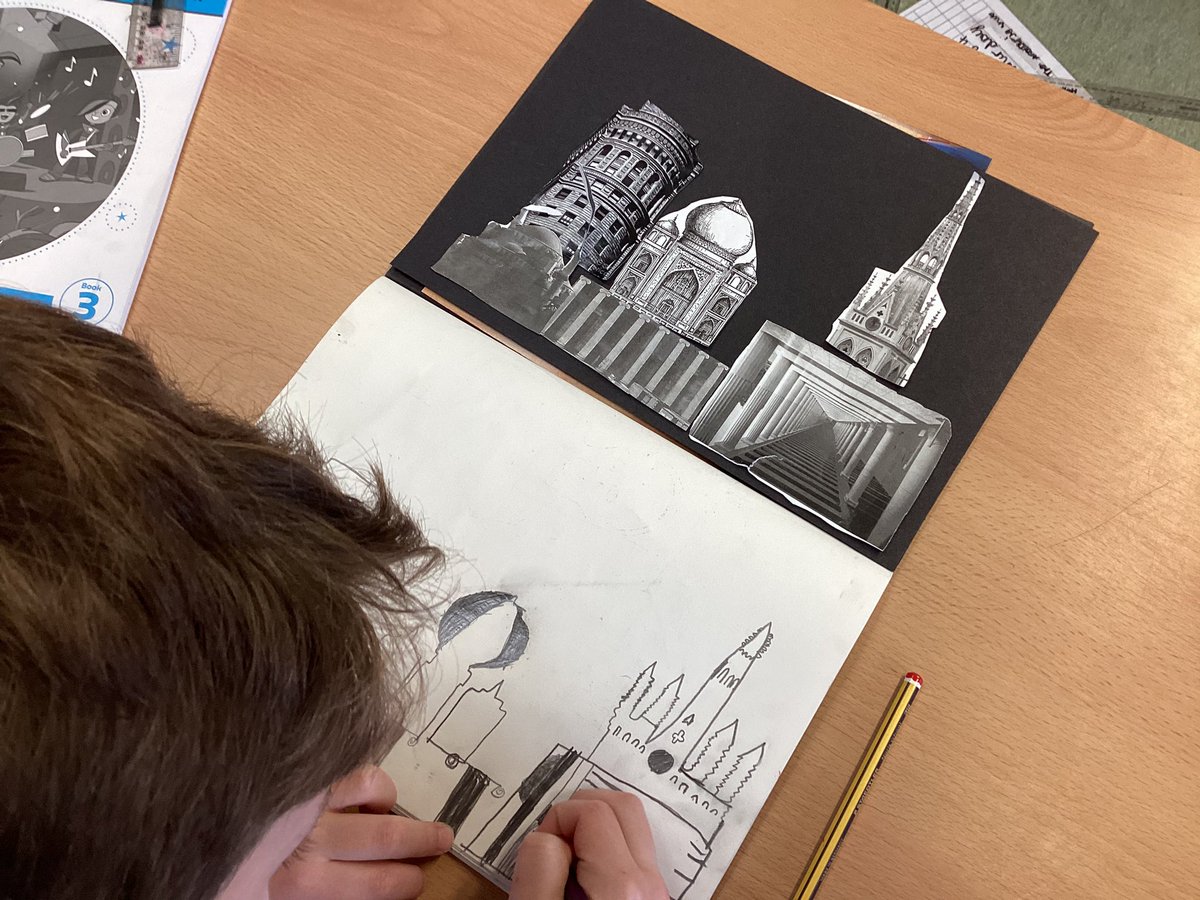 Miss Pickett has been blown away by the care, attention to detail and thoughtful mark making by children in Egypt class when sketching their imaginary building #billingshurstart