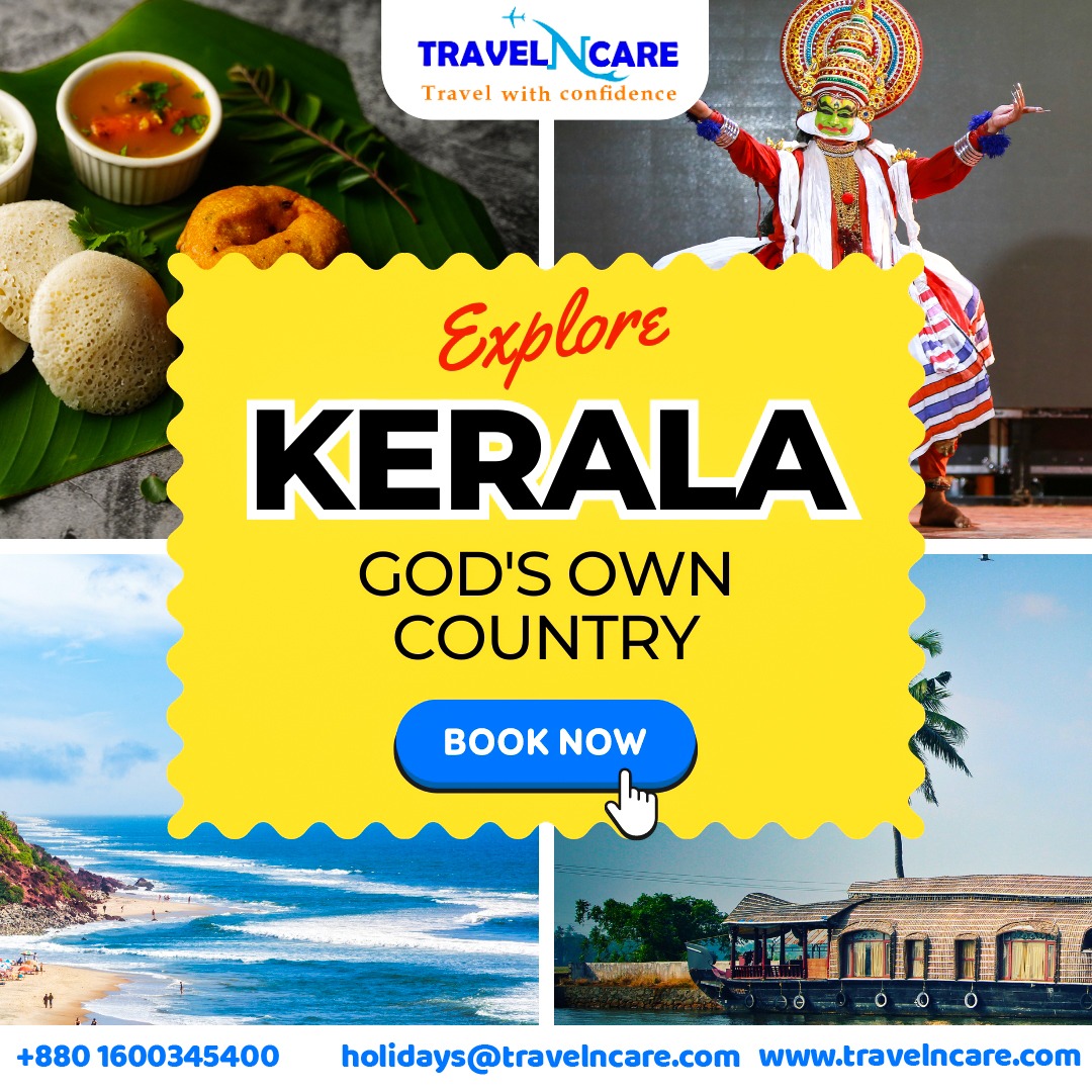 Embark on an enchanting journey through Kerala with Travelncare! 🌴 Cruise the #Backwaters, wander through lush #TeaEstates, and relax on pristine #Beaches. Indulge in flavorful #KeralaCuisine.Capture unforgettable moments and immerse yourself in the beauty of God's Own Country.